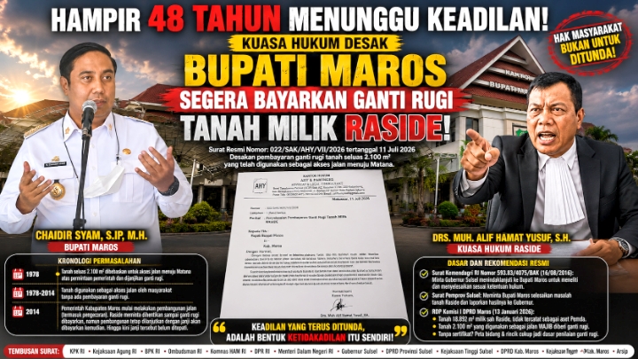 Hampir 48 Tahun Menanti Keadilan, Kuasa Hukum Desak Bupati Maros Segera Bayarkan Ganti Rugi Tanah Milik Raside